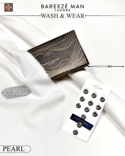Bareeze Man Pearl White  Premium Wash & Wear Unstitched Suit for Men